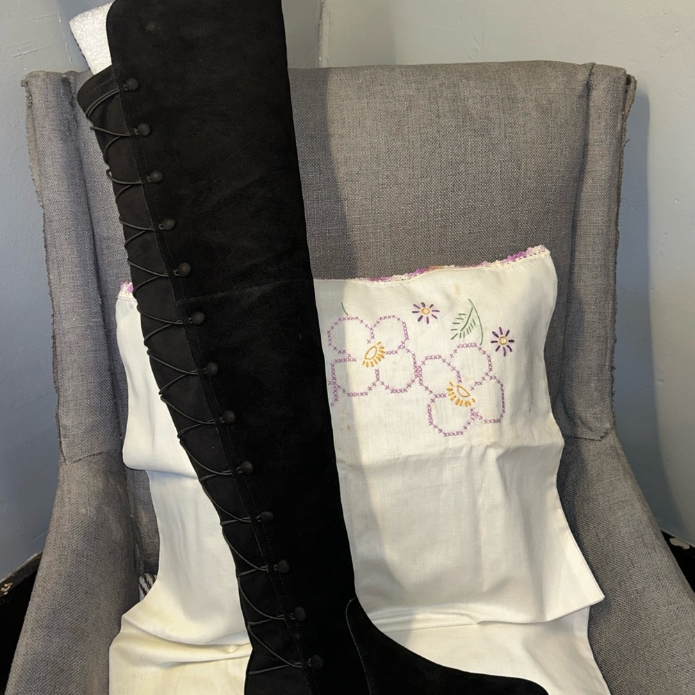 Vince Camuto “Tru Sue” BackElastic Lace Up Over The Knee Boots